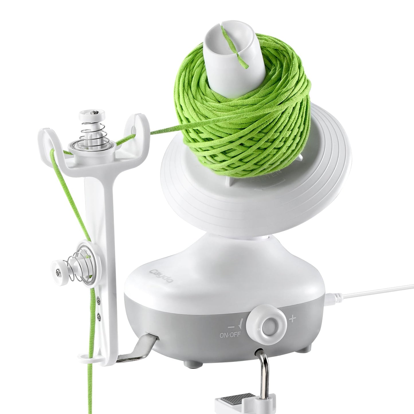 Caydo Electric Yarn Winder, Automatic Yarn Ball Winder, Dual Tension Spring, Stepless Speed, Compact 7oz, White