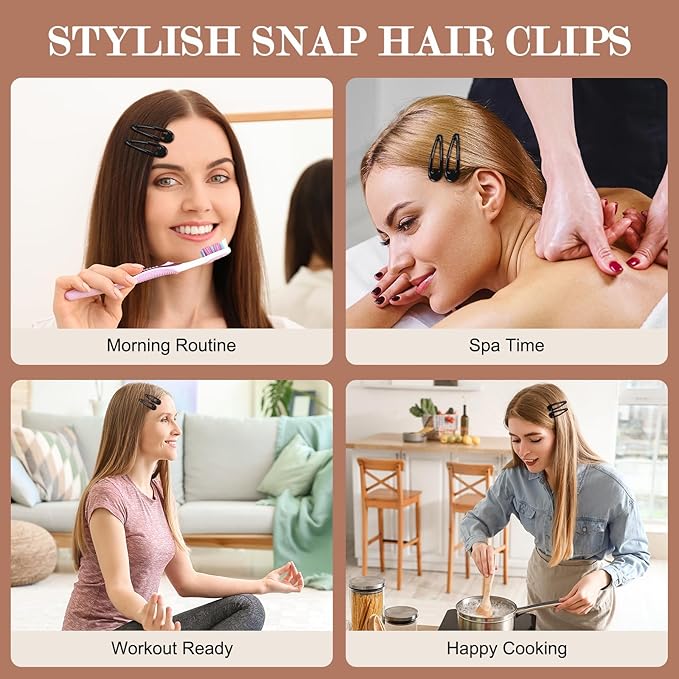 Glossy Black Snap Hair Clips - 50 PCS 2 Inch Non-Slip Metal Hair Barrettes for Women - Classic Black Hair Clips for Daily Styling & Minimalist Accessories