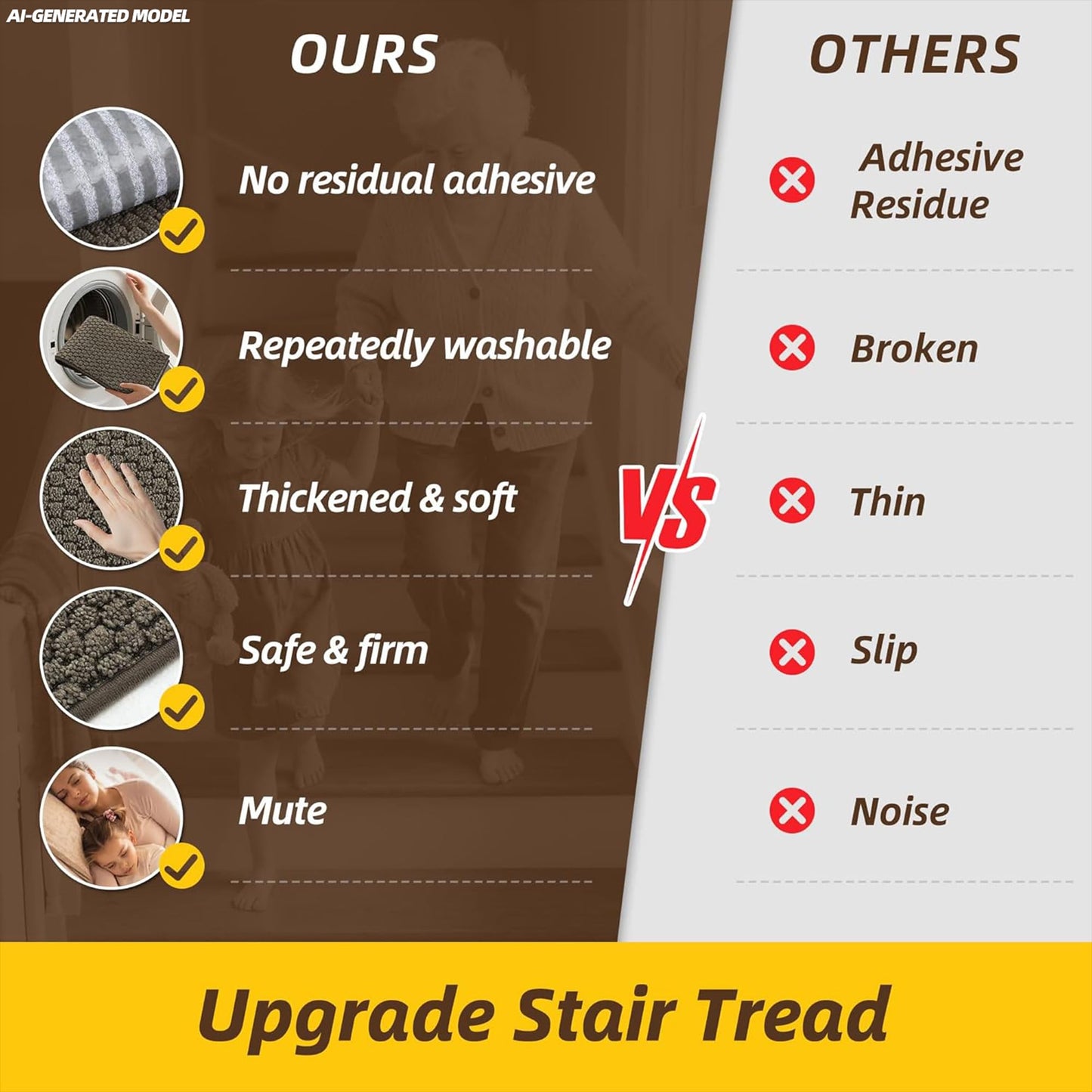 JSEI Stair Treads for Wooden Steps, 14 Pack 9" X 28" Non-Slip Machine Washable Carpet Stair Treads with TPE Backing, Soft Indoor Stair Rug Runner for Kids Elders & Pets, 100% Polyester, Greyish Brown