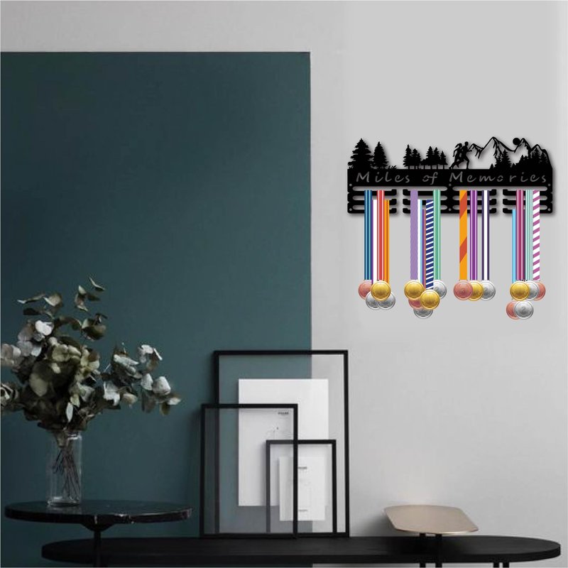 CREATCABIN Medal Hangers Display Holder Rack Sports Metal Hanging Athlete Awards Iron Wall Mount Decor for Over 60+ Medals Running Marathon Football Black 15.7x5.9 Inch Miles of Memories