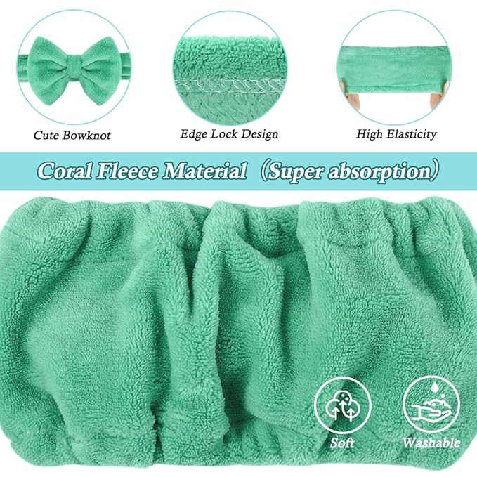 Shintop Face Wash Headband, Soft Makeup Headband with Cute Bow Elastic Spa Headwear for Skincare Facial Mask Showers (Pea Green)