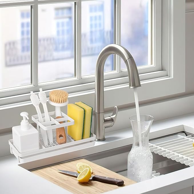 Toothbrush Holders for Bathrooms, Carbon Steel Tooth Brushing Holder Electric Toothbrush and Toothpaste Organizer Bathroom Accessories for Countertop, Shower, Sink, 5 Slots, White