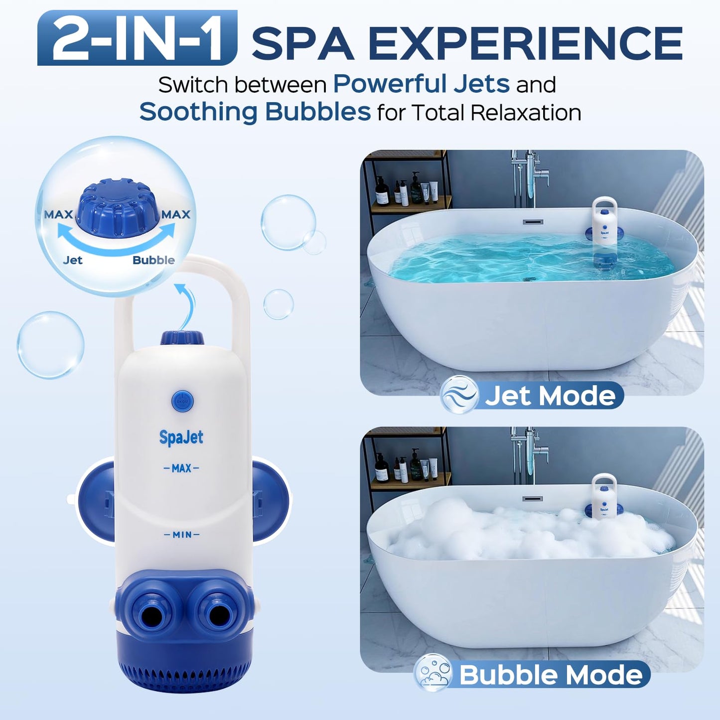 Bath Jets for Tub with Jet Massage and Bubble Mode, Bathtub Jets for Tub with 360° Rotatable Single and Dual Nozzles, the Lever-lock Suction Cups, and Handle. Jets for Bathtub at Home for Relaxation