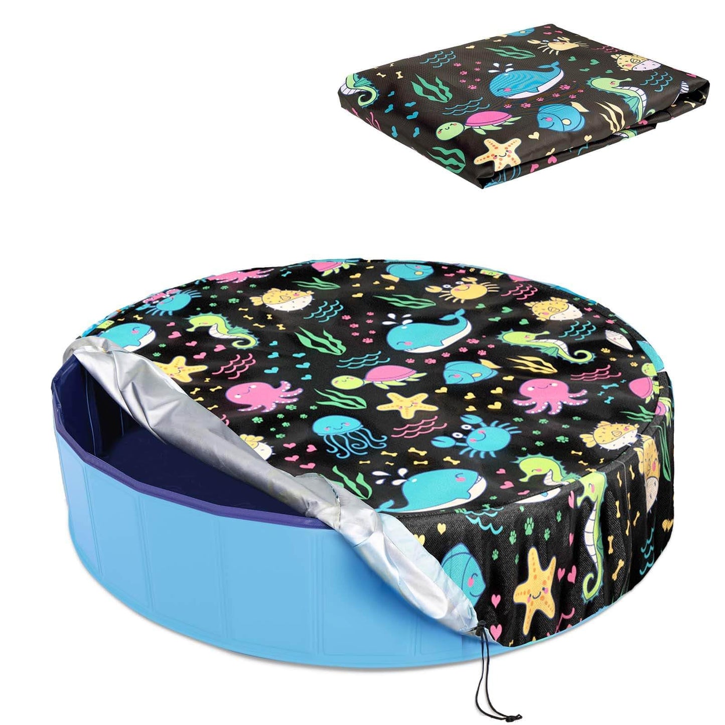Ladadee Foldable Round Dog Swimming Pool Cover, for 32 "/63“/48” Collapsible Outdoor Tub, PVC Coating Waterproof and UV Protection, Leakproof Washable Kiddie Pet Small Paddling Bath Accessories
