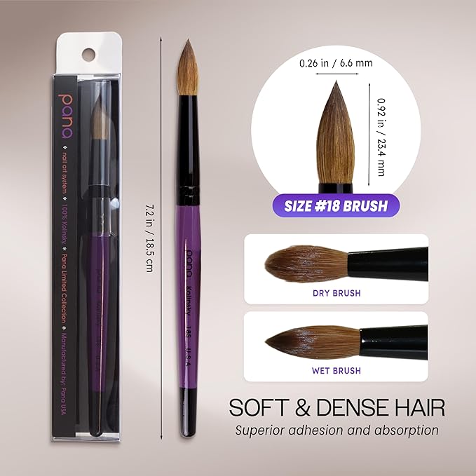 Pure Kolinsky Hair Acrylic Nail Brush - Round Shape Black Ferrule with Purple Wood Handle (Size 18)