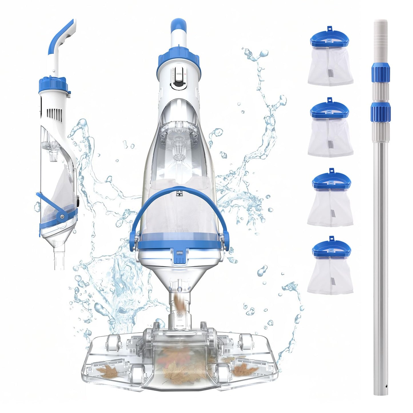 Cordless Pool Vacuum for Above Ground & Inground Pools, Consciot Handheld Rechargeable Pool Cleaner with 1110 GPH Suction, Telescopic Pole up to 87.5", 1H Runtime, See-Through Head for Debris & More