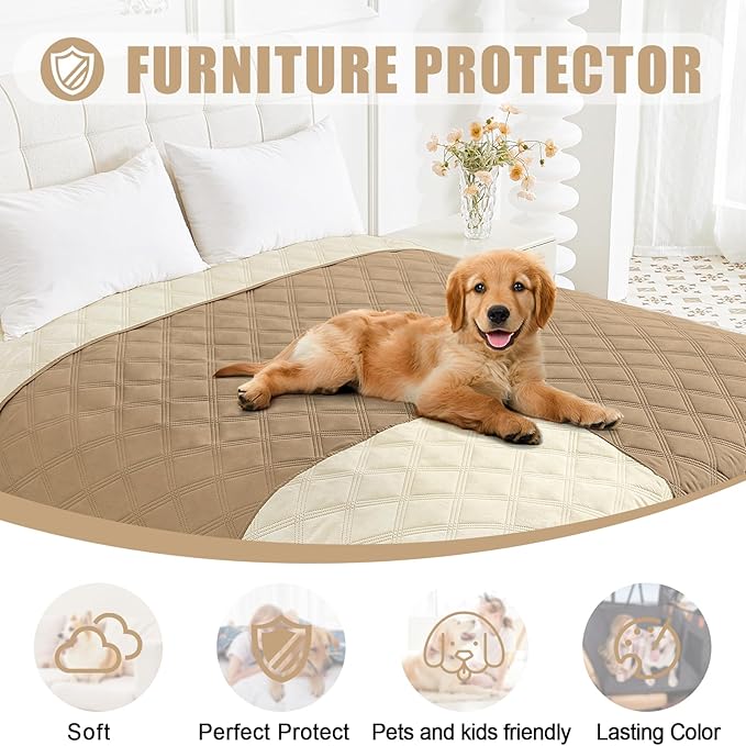 Smiry Waterproof Dog Bed Cover Blanket 40x80, Soft Reversible Pet Blanket, Washable Leakproof Cats Dogs Couch Cover for Sofa, Couch, Furniture, Camel/Beige