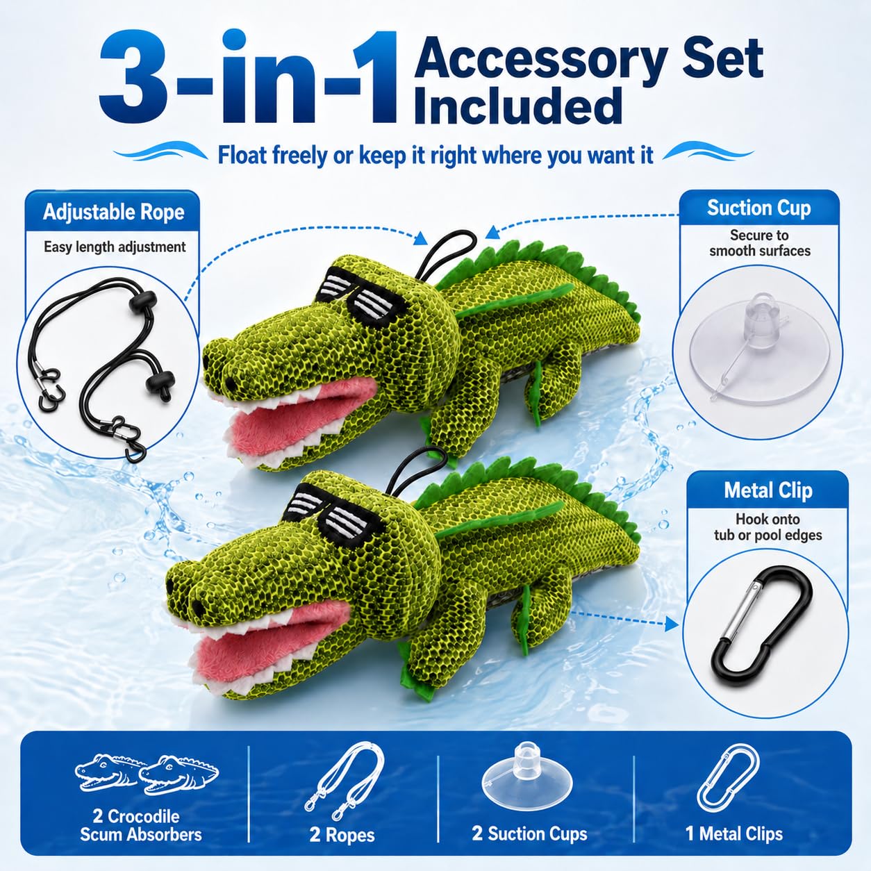 ZYIDBNG Crocodile Hot Tub Scum Absorber Reusable Washable Hot Tub Sponge Scum Absorber for Spa Hot Tub Oil Scum Absorber Hot Tub Accessories for Adults (2 Pack, Crocodile)