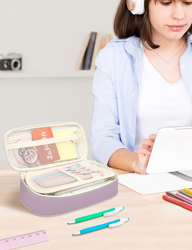 SUNEE Cute Pencil Case, Aesthetic Pen Pouch, Colored Large Pencil Bag with Zipper, Kawaii Stationery Storage and Organizer, School Supplies for Teen and Adult Girls, Purple