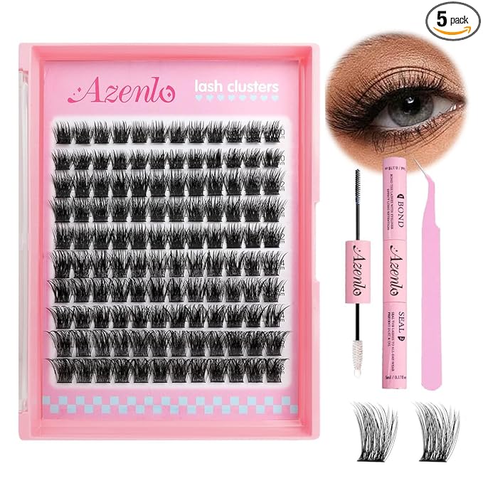 Azenlo Natural Lash Clusters Kit Wispy Eyelash Clusters 120 pcs Cluster Eyelash Extensions C Curl Individual Lashes 10-16 mm Mix Length Natural Look (Natural A50 KIT 120 Pcs)