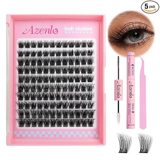 Azenlo Natural Lash Clusters Kit Wispy Eyelash Clusters 120 pcs Cluster Eyelash Extensions C Curl Individual Lashes 10-16 mm Mix Length Natural Look (Natural A50 KIT 120 Pcs)