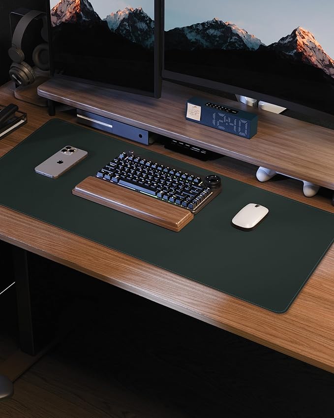 Desk Pad PU Leather Large Mouse Pad Laptop Computer Desk Mat Table Blotter Desktop Waterproof Non-Slip Protector for Office and Home (Dark Green, 120x43cm)
