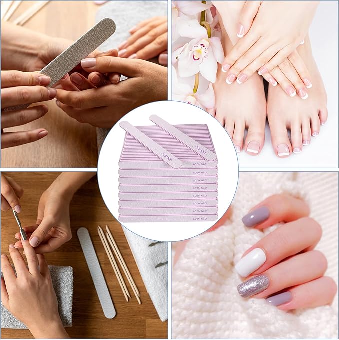 Nail File (200 Pcs), Bulk Emery Board Nail Files for Acrylic Nails and Natural Nails, 100/180 Grit Double Sided Emory Boards for Gel Nail Professional Reusable Washable Manicure Pedicure Kit Set Gray
