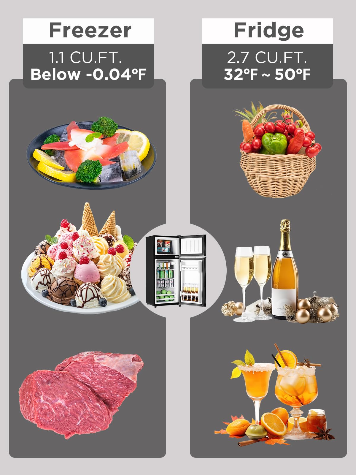 F.W.WOOLWORTHS 3.8 Cu.Ft Refrigerator with Freezer, 2 Doors Fridge with Adjustable Thermostat Control, Refrigerator for Kitchen, Dorm, Apartment, Garage, Office, Black