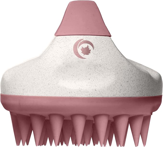 Hair Shampoo Brush and Scalp Exfoliator - Soft Silicone Scalp Massager Hair Growth Stimulator for Wet or Dry Hair - In Shower Scalp Scrubber for Dandruff Removal Made with Recycled Wheat Straw - Pink