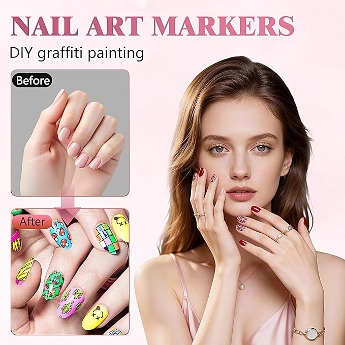 12 Colors Nail Art Pens, 0.5mm Fine Tip 3D Acrylic Polish Pen Set, Waterproof Quick-Drying Dotting Graffiti Drawing Liner Brush, DIY Nail Art Design Manicure Tools for Beginners Women Home Salon Use