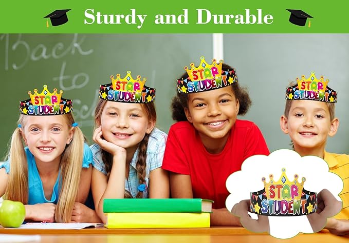SICOHOME Paper Crown Hats Caps for Kids Paper Crowns for Students Classroom Kindergarten Preschool Party Supplies Adjustable