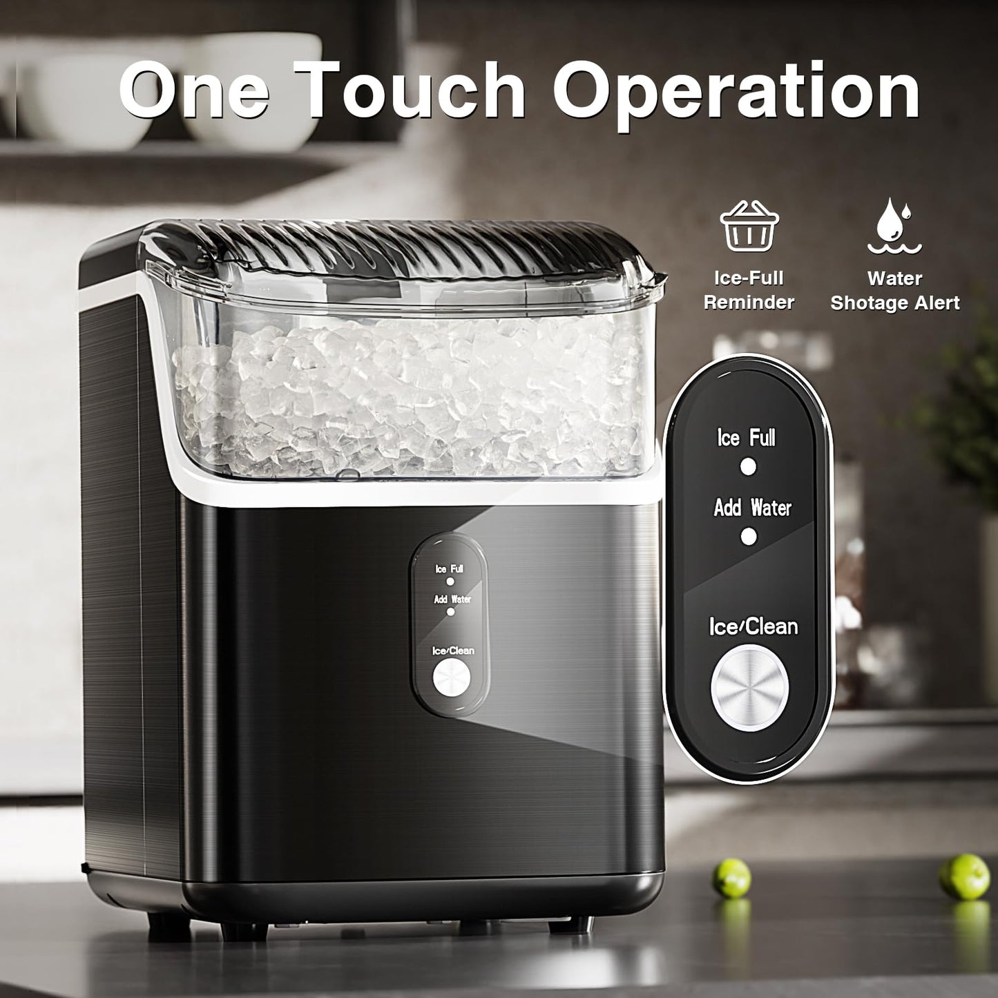Antarctic Star Nugget Ice Makers Countertop, Pebble Ice Machine with Chewable Pellet Ice, 34Lbs/24H, Self-Cleaning, Sonic Ice, One-Click Operation, for Kitchen,Office Stainless Steel Black