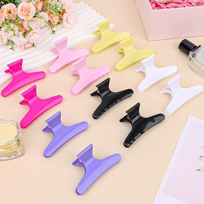 Hair Clips for Styling Sectioning 12 Pack Butterfly Clamps Hair Claw Clips Pro Salon Hair Clips for Styling, Sectioning, Cutting and Coloring, 6 Colors