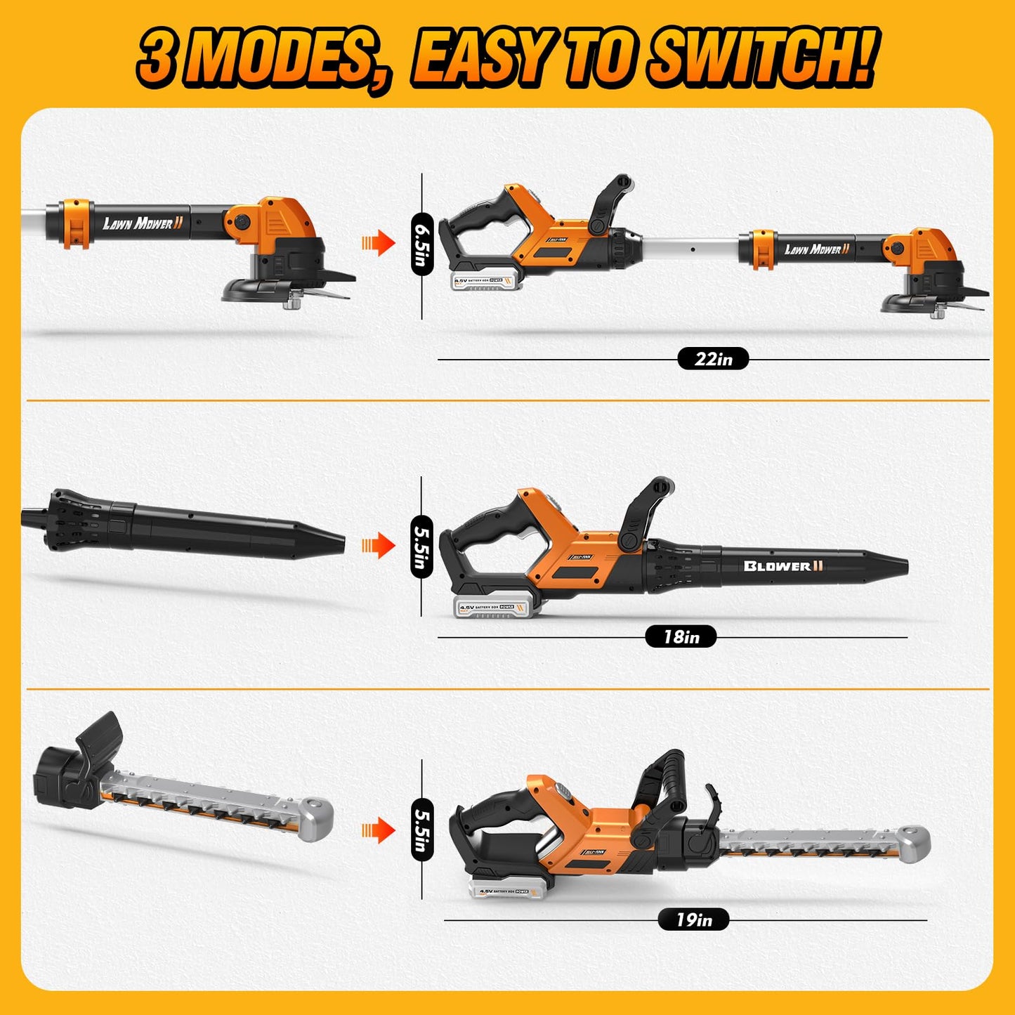 3-IN-1 Kids Garden Tools with Lights and Sounds, Weed Wacker Toy, Leaf Blower Toy, and Hedge Trimmer, Yard Tools Outdoor toys for Boys Pretend Role Play, Christmas Birthday Gifts for Kids 3,4,5,6,7,8+