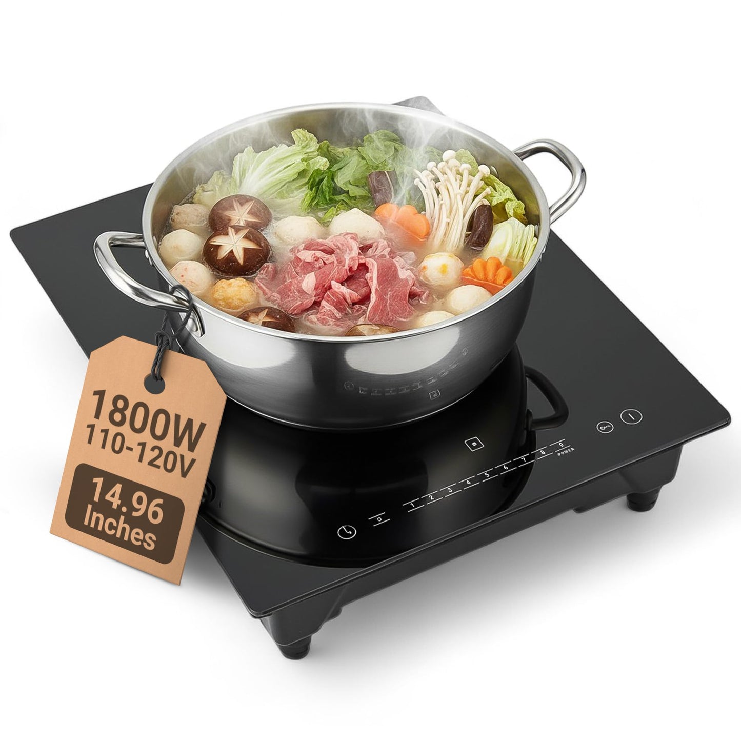 K&H Single Induction Cooktop - Built-In Electric Stove Top with 9 Heating Levels - 120V & 1800W Built-in Single Burner Ceramic Glass Induction Cooktop - Touch Control, Timer & Child Lock, SIN-1801