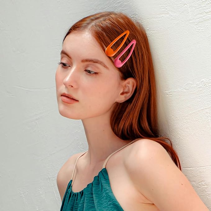 20 PCS Metal Snap Hair Clips Water Drop No Slip Barrettes for Women Bright Small Hair Clips For Thick And Thin Fine Hair,Purple Orange Blue Red,1.97 x 0.5 In.