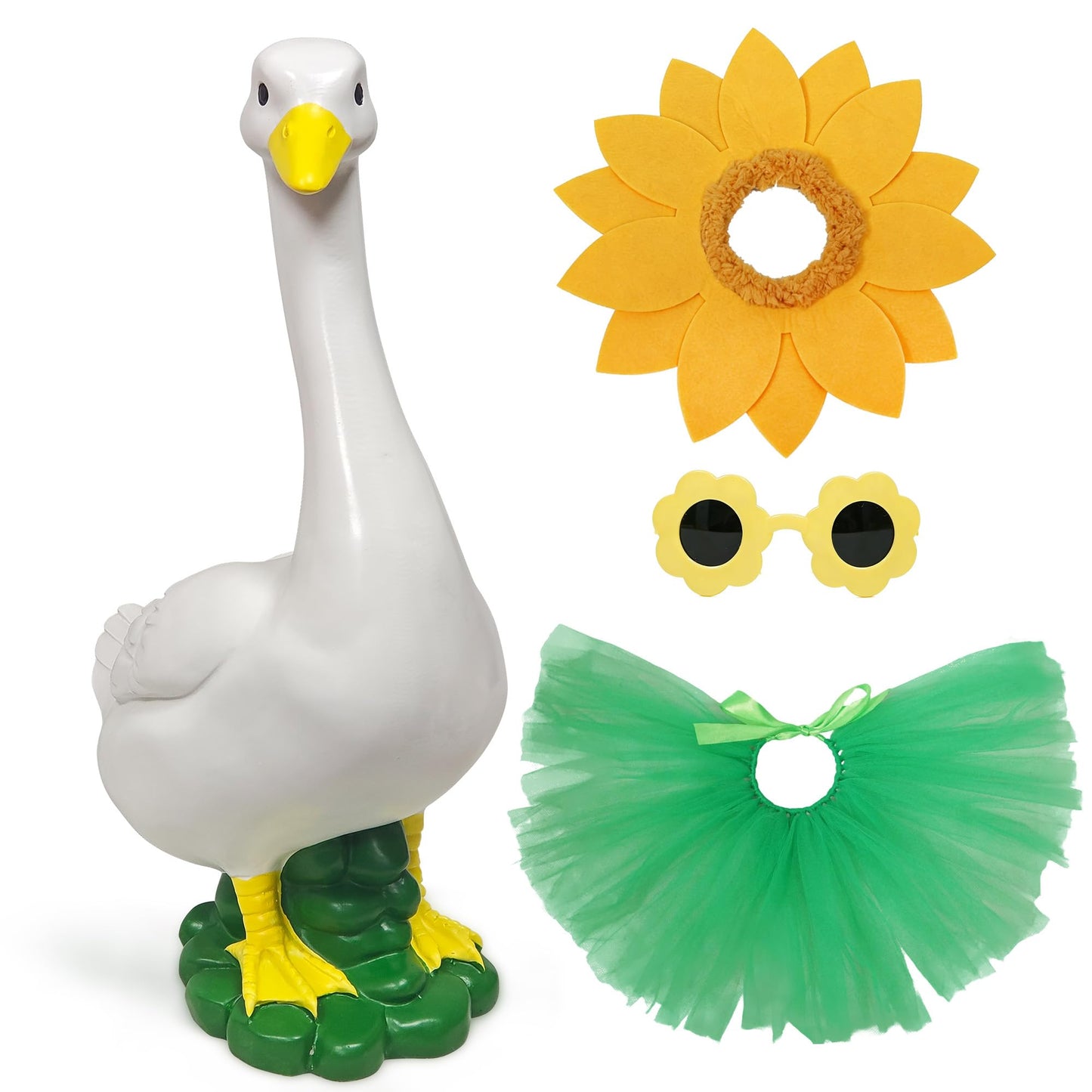 20" Porch Goose Statue with Sunflower Sunglasses Outfit – Large Resin Garden Duck Sculpture – Weatherproof Outdoor Yard Art & Indoor Decor – Whimsical Housewarming Gift for Women, Mom & Garden Lovers