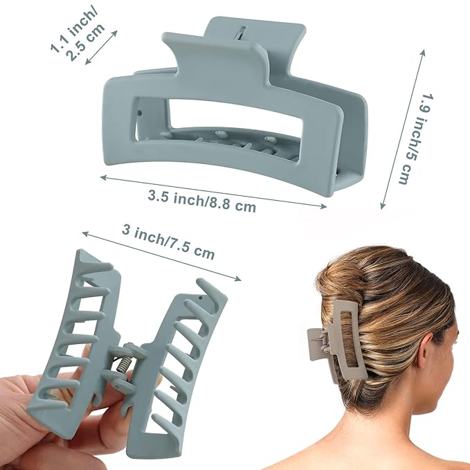Auseibeely 6 Pack Square Claw Clips for Women Girls,Rectangle Hair Clip 3.35" Medium Non-slip Claw Clips, Strong Hold Matte Jaw Claws for Thin/Medium Hair Banana Jaw Clips Accessories Gift