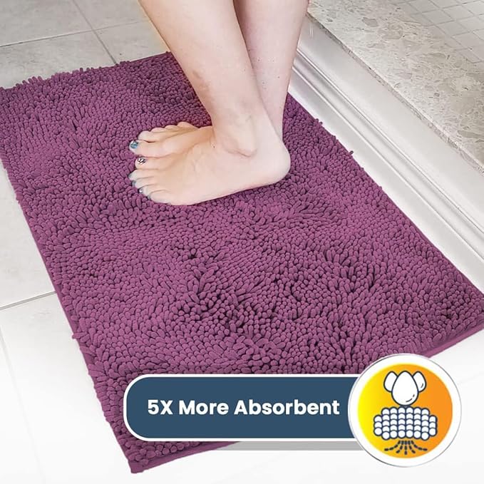 Muddy Mat® | Super Absorbent Door Mat Indoor, Microfiber Quick Dry Chenille Entryway Rug, Non-Slip Front Door Mat, Indoor Mats for Entryway, Machine Washable Pet Rug, Dark Purple 48" x 60"