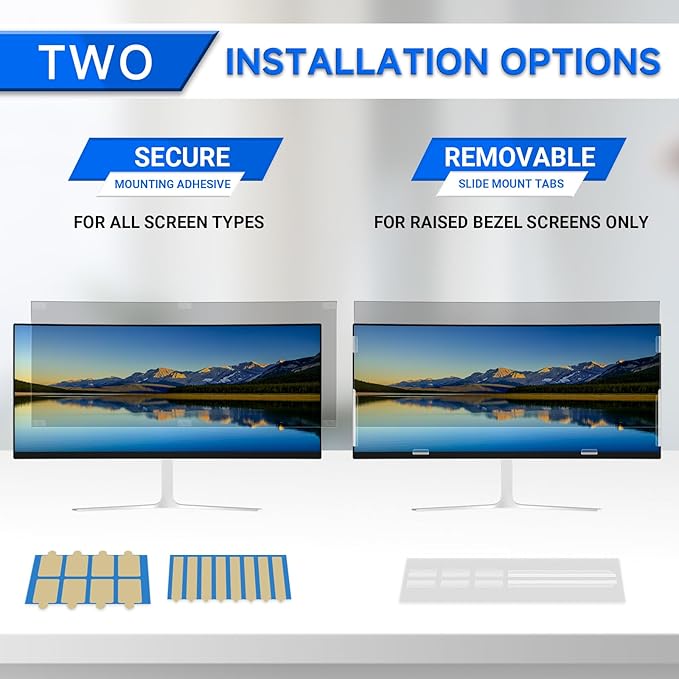 [2-Pack] Privacy Screen For Computer Monitor, 34-Inch 21:9 Aspect Ratio; Anti Spy/Bule Light/Glare And Eye Protection, 2 Install Ways Removable For Office, Airport, Cafe And Other Public Area; Diagonal 34 Inches, Width 31.25 Inches, Height 13.39 Inches