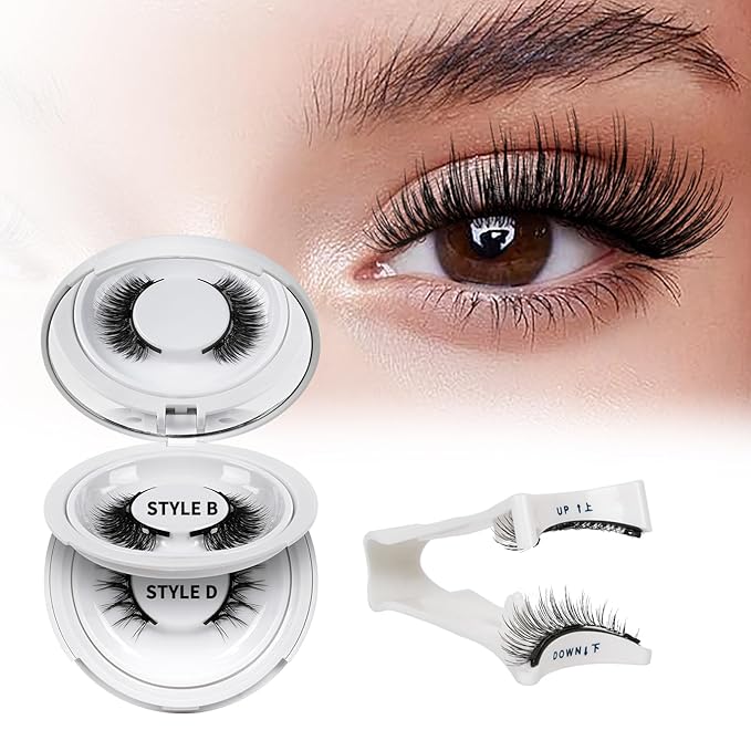 QUEWEL Reusable Magnetic Eyelashes 2 Pair Magnetic Eyelashes with Applicator No Glue Needed Eyelashes Natural Look Lash Clusters Kit Easy to Wear and Remove(B+D06)