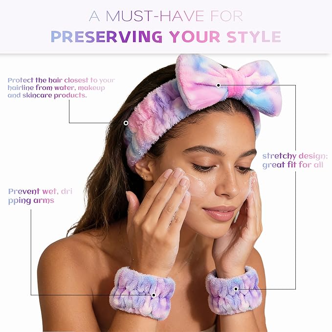 Ayesha Spa Headband and Wristband Set for Skincare Washing Face,6pcs Makeup Headband Wrist Cuffs for Preppy Skincare Teen Girl Women