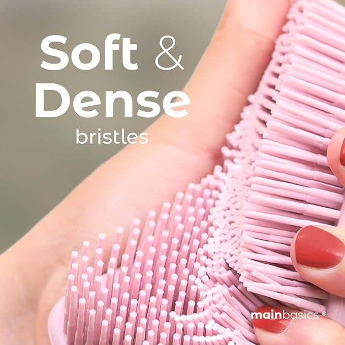 MainBasics Silicone Body Scrubber Dual-Sided Shower Loofah and Massaging Nodes (Pink, Massage)