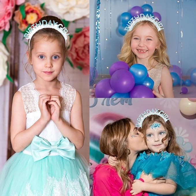 CIEHER Blue Birthday Girl Headband Birthday Crown for Women Girls