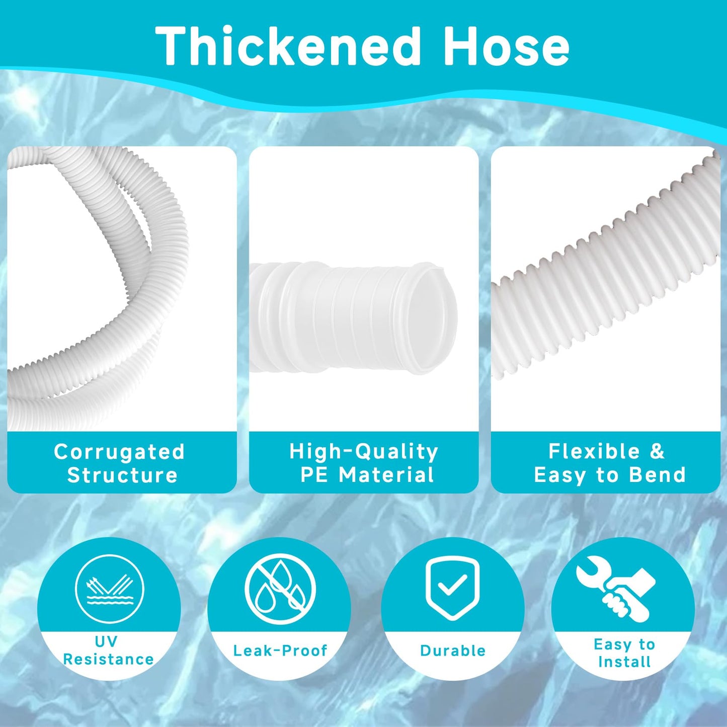1.25 Inch Pool Hose for Above Ground Pools, 1-1/4" x 3ft Flexible Pool Skimmer Hose Replacement Compatible with Intex, Coleman, Summer Waves, XtremepowerUS, Bestway, Sand Filter Pumps (White, 2 Pack)