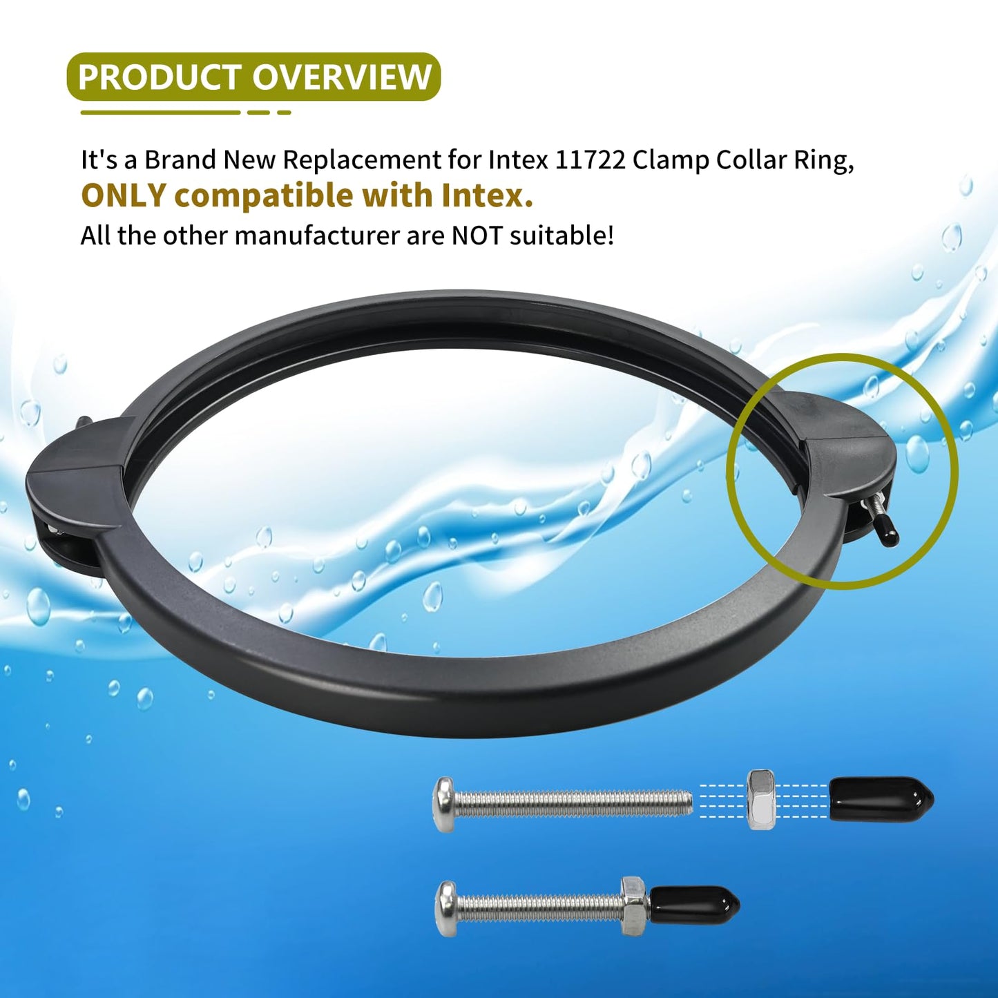11722 Sand Filter Clamp with Screw+O-Ring Compatible with Intex 10"(DN) Sand Filter Tank, Flange Clamp Compatible with Krystal Clear SF90110-1 SF90110-2 SX1500 Sand Filter Pump for Above Ground Pool
