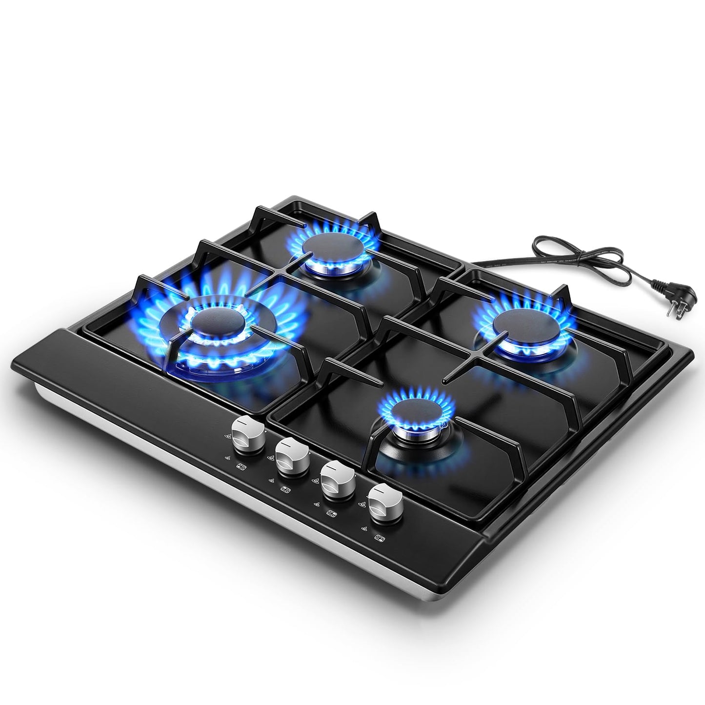 Gas Stove Top 24 inch Eascookchef, 24 inch Gas Cooktop 4 Burner, Bulit-in Stove Top NG/LPG Convertible, Upgrade Black Enamel Propane Cooktop with Thermocouple Protection