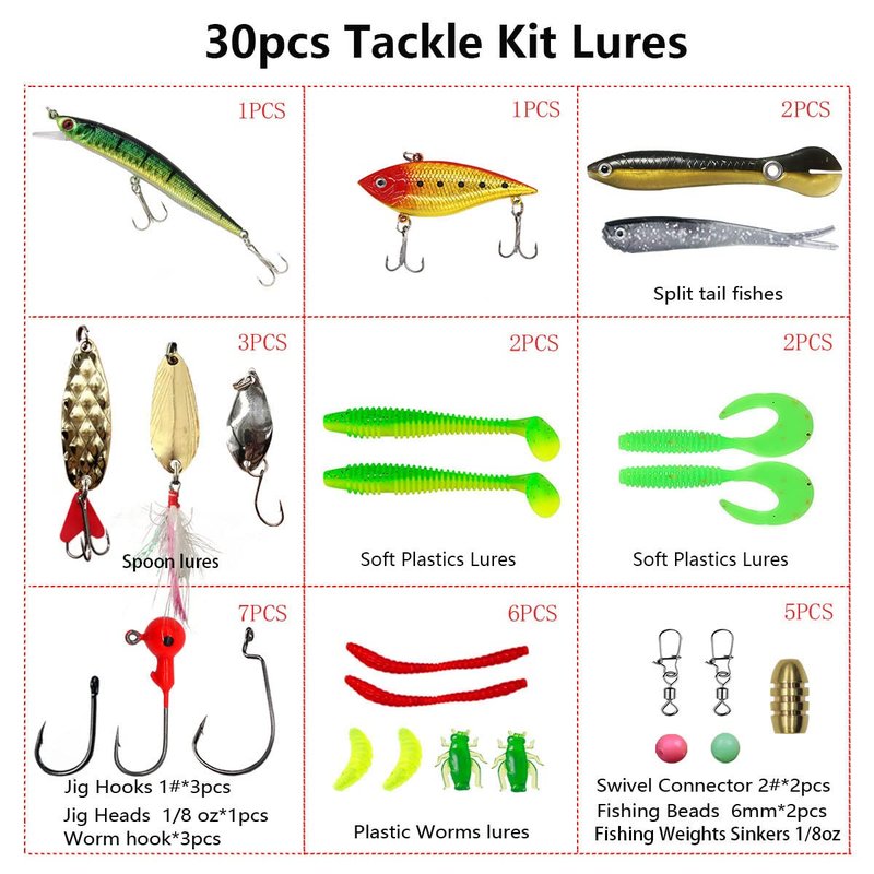 UperUper Fishing Lures Kit Set, Baits Tackle Including Crankbaits, Topwater, Spinnerbaits, Worms, Jigs, Hooks, Tackle Box and More Fishing Gear Lure for Bass Trout
