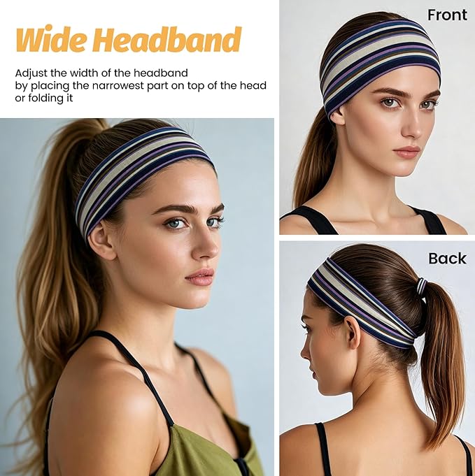 Headbands for Women - 6 Pack Wide Elastic Hair Bands | Stretchy Sweatbands Hair Bands | Soft Sports Thin Head Bands | Non-Slip Accessories Bands for Fashion, Washing Face, Workouts, Yoga, Daily Use