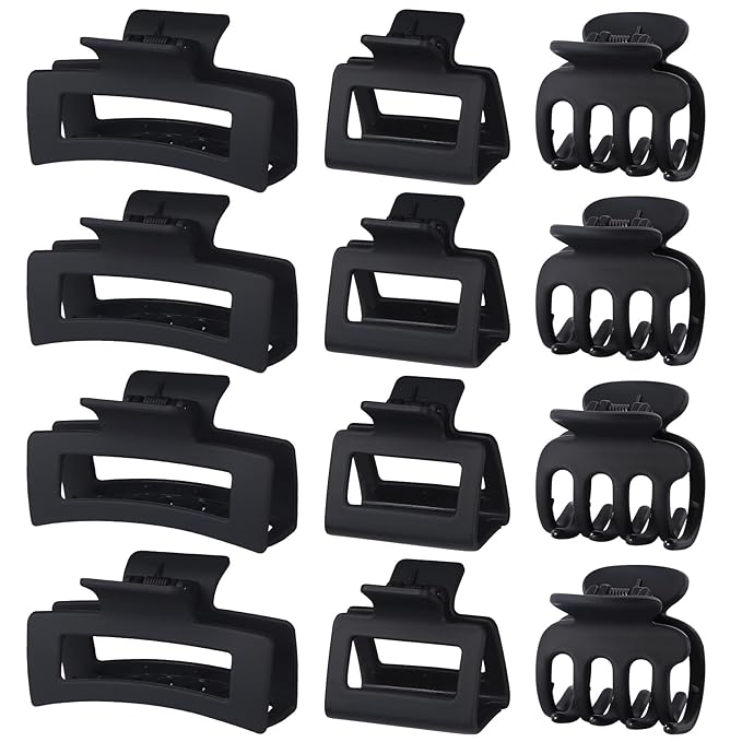 3 Styles Hair Clips for Women Small Medium Big Claw Clips for Thin Thick Hair 12 Pcs Hair Claw Clips Hair Clips Combination Hair Accessories for Women (Black)