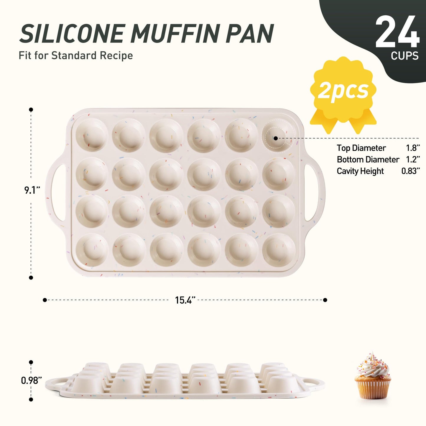 2 Packs 24 Cups Silicone Muffin Pan with Metal Reinforced Frame Mini Size Cupcake Pan Tray Egg Bites Silicone Circle Cookie Molds Muffin Tin Tart Pans Baking Sheet Set for Breakfast Sandwiches