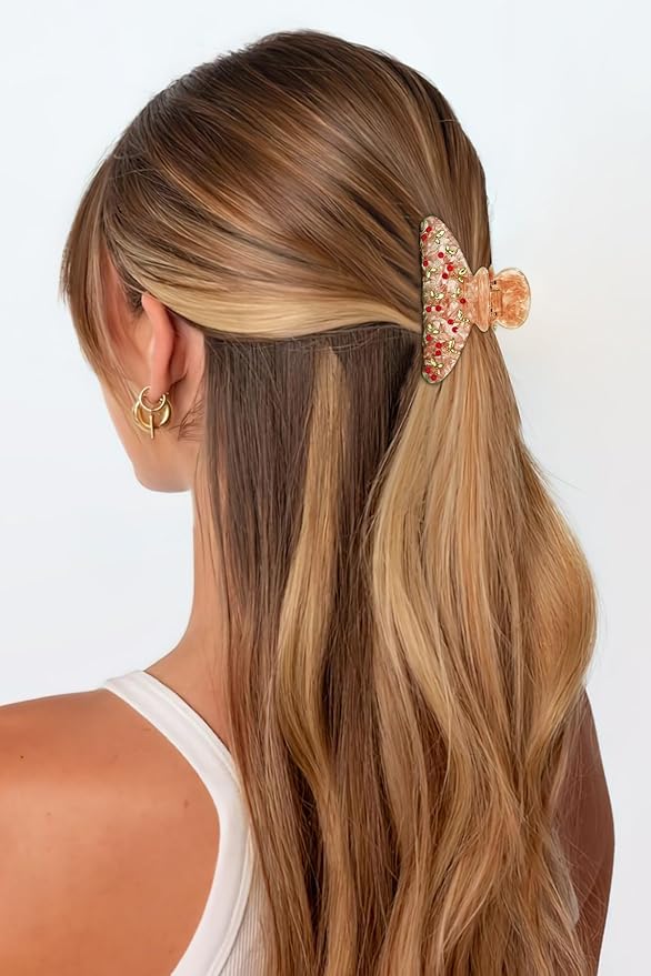 LILIE&WHITE Acrylic Pink Hair Clips For Women Cherry Hair Clip Claw Clips With The Rhinestone Pattern In Red Cherry Strong Hair Fix Hair Clips Accessories Fashion Hair Claw For Women