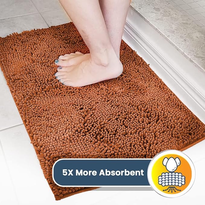 Muddy Mat® | Super Absorbent Door Mat Indoor, Microfiber Quick Dry Chenille Entryway Rug, Non-Slip Front Door Mat, Indoor Mats for Entryway, Machine Washable Pet Rug, Orange 28"x18"
