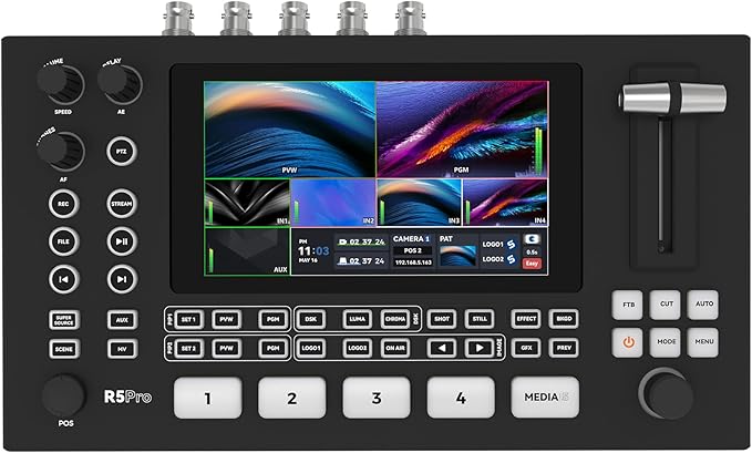 SPROLINK Neolive R5S PRO Professional Live Streaming Switcher, 5.5-inch Screen, Dual 4K HDMI Input, Support AUX and PGM Output, Multi-Functional Video Mixer
