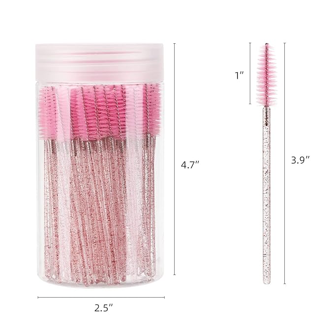 100 Pcs Disposable Mascara Wands, Lash Brushes with Container, Crystal Eyebrow Spoolies Brush for Eyelash Extensions (Pink, Hotpink)