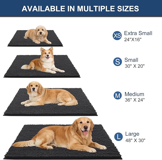 OLANLY Dog Door Mat for Muddy Paws 59x20, Ultra Absorbent Chenille Mud Doormat, Non-Slip Washable and Dirt Trapping Doormat for Indoor Entryway, Quick-Dry Indoor Pet Bed Mats for Dogs, Dark Grey