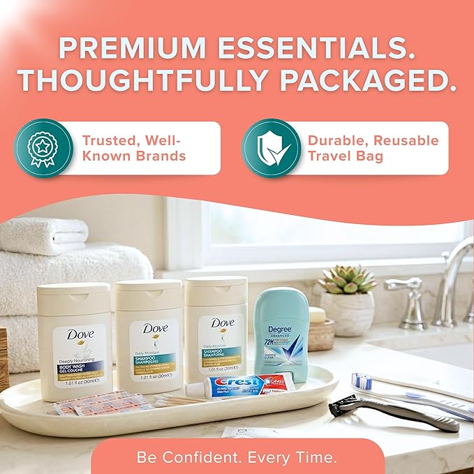 TrekTote Women’s 12 Piece Travel Hygiene Kit, Travel Size Toiletries Set with Cosmetic Bag, Carry On Essentials for Flights, Weekend Overnight Stay, Emergency Kit