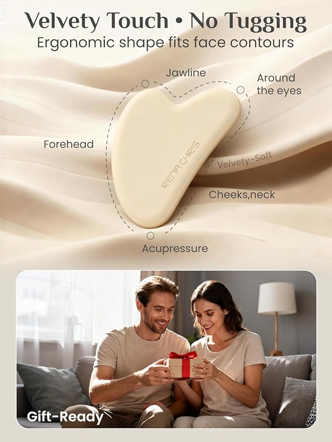Rena Chris Gua Sha Facial Tools: Soft Silicone Guasha Tool for Face Acupuncture Therapy, Facial Massager for Jawline Sculpting and Puffiness Reducing (Peach)