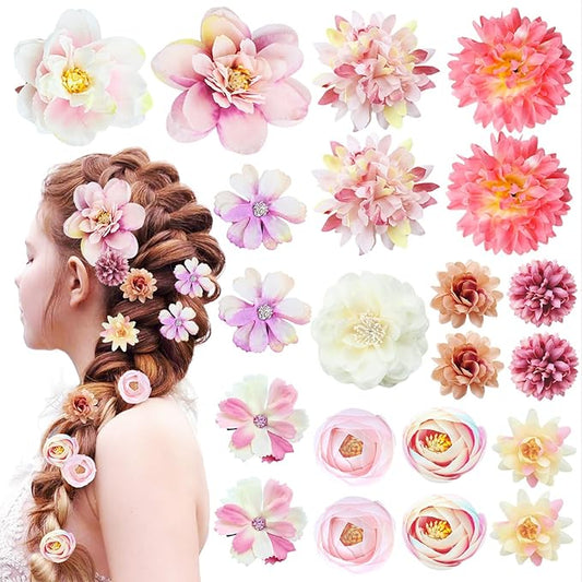 21 PCS Flowers Hair Accessories for Women and Girls Boho Hair Barrettes Clips Floral Rose Bride Headpiece for Wedding Festival