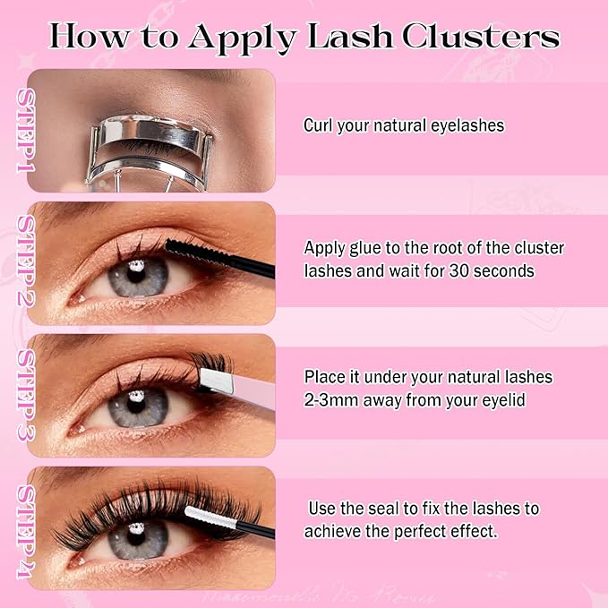 FADLASH Lash Clusters 400PCS 150D+200D Natural Eyelash Clusters Volume D Curl Cluster Eyelash Extensions for Beginners DIY at Home